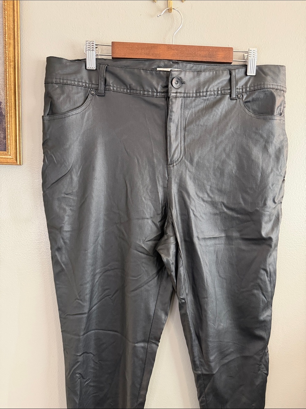 EST. 1946 Denim Black Coated Skinny Pants Jeans Size 16W Leather Look - Picture 6 of 8